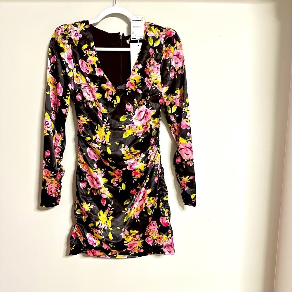 LIKELY - GABRIELA x Revolve Dress Party Cocktail | Satiny Floral Black 3541 BS